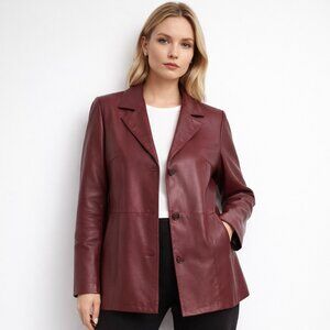 Wilsons Leather Burgundy 90s Minimalist Blazer Jacket Sz L Genuine Leather